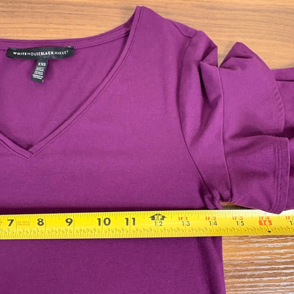 White House Black Market Plum Purple Ruffle Sleeve V Neck Shift‎ Dress XXS - Picture 7 of 10